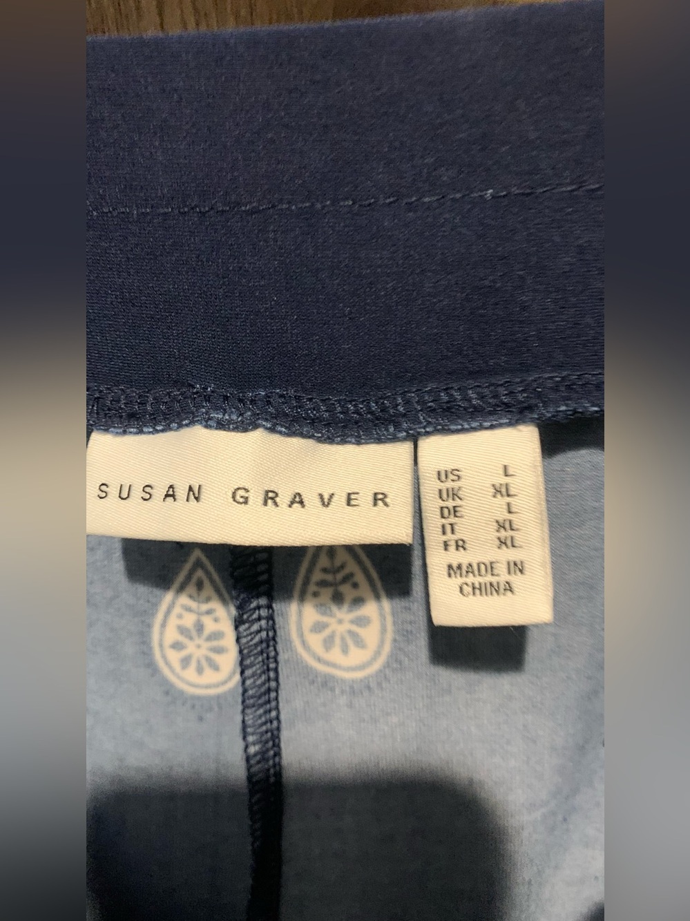 SIZE L Susan Graver® Women's Blue Paisley Pants NEW Spandex Wide Leg⁠ - Picture 5 of 8